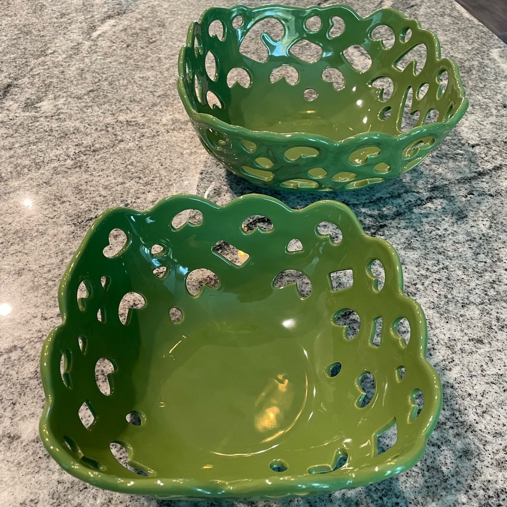 Tabletops Gallery | Moss Green | Two Ceramic Nesting Serving Bowls (w/ Cut Outs)